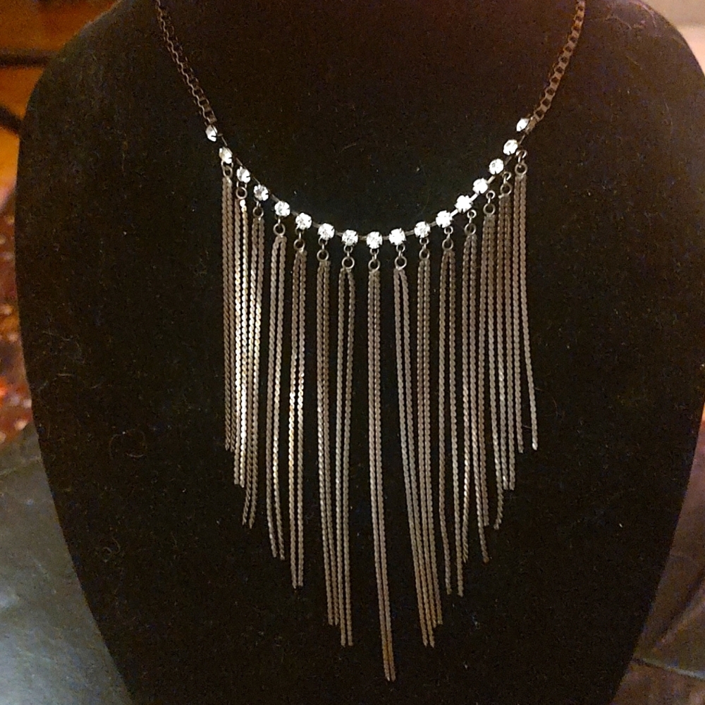 Rhinestone and burnished gold chain Boho Necklace.